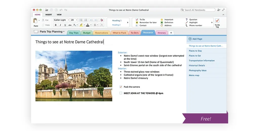 OneNote screenshot for Apple Notes alternatives