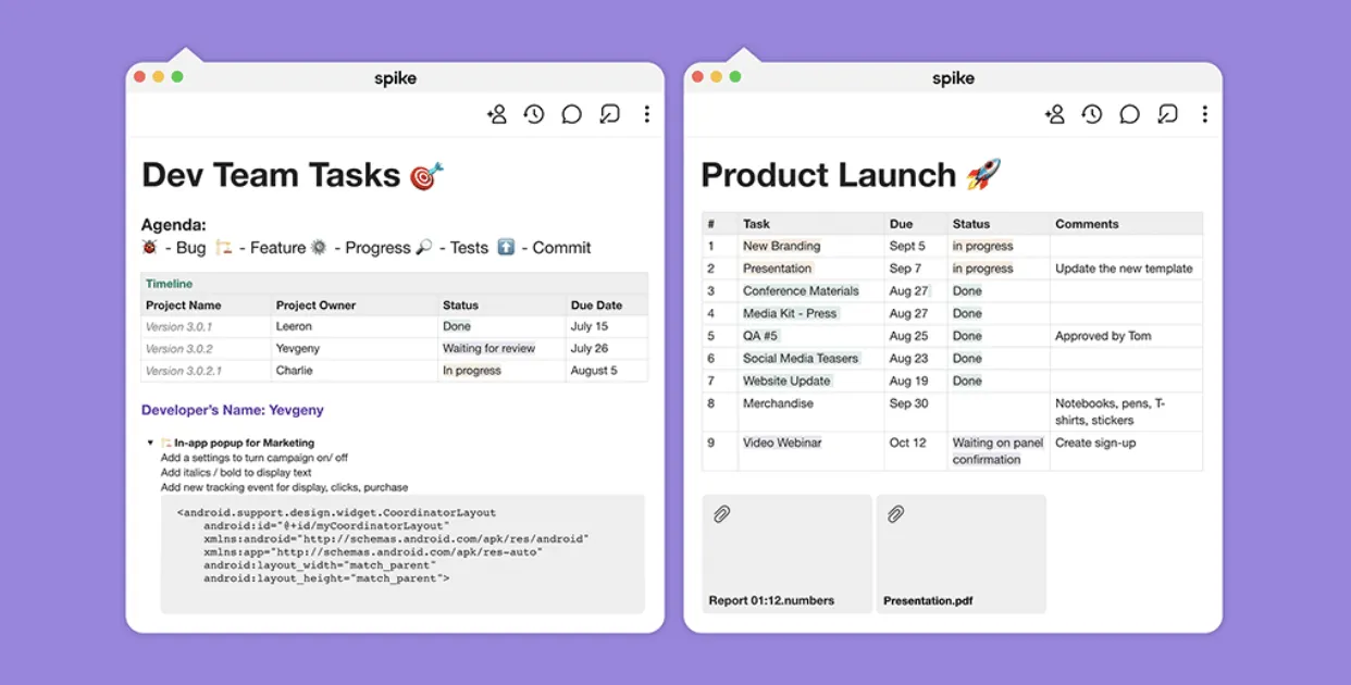 Spike for online notes